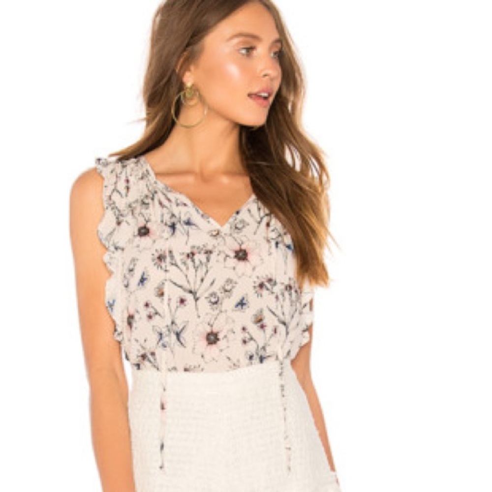 Velvet by Graham & Spencer Marisol Floral Ruffle Tie-Neck Blouse Size Medium USA
